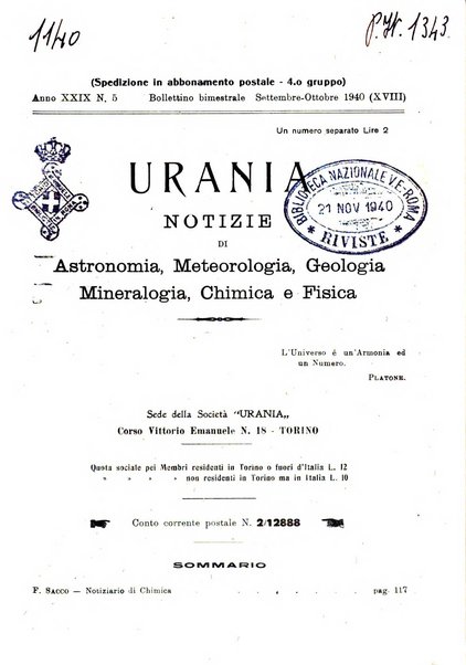 Urania saggi di astronomia popolare e scienze affini