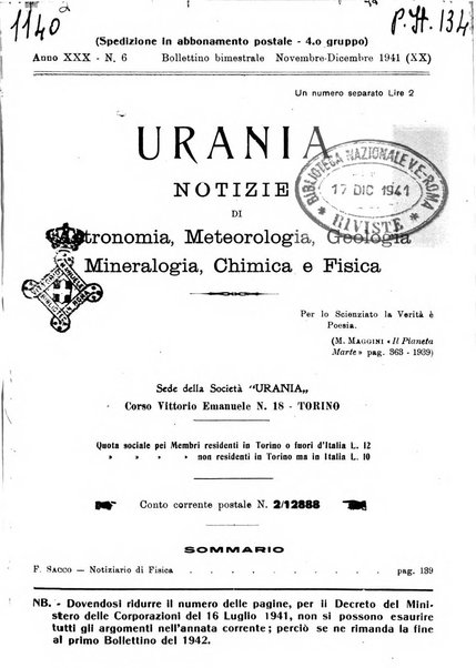 Urania saggi di astronomia popolare e scienze affini