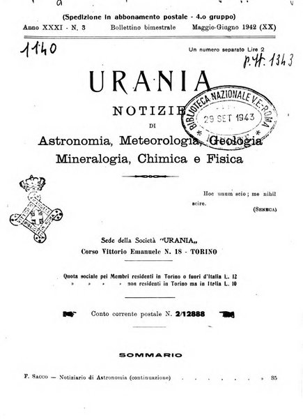 Urania saggi di astronomia popolare e scienze affini