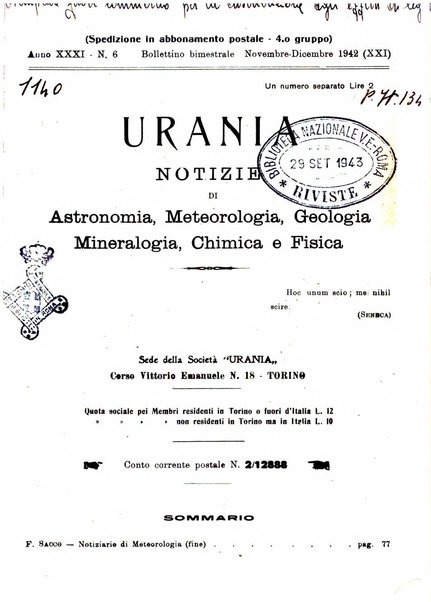 Urania saggi di astronomia popolare e scienze affini