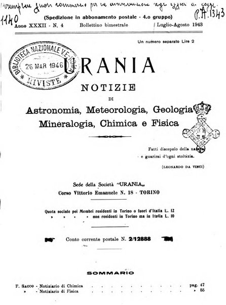 Urania saggi di astronomia popolare e scienze affini