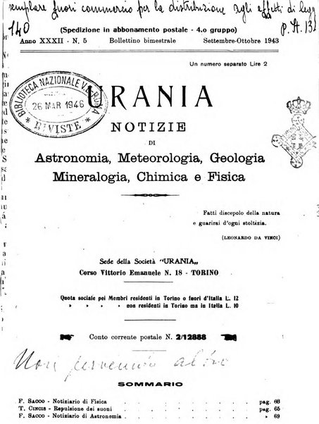 Urania saggi di astronomia popolare e scienze affini