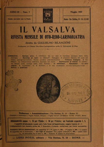 Il Valsalva rivista mensile di oto-rino-laringojatria