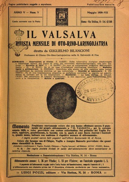 Il Valsalva rivista mensile di oto-rino-laringojatria