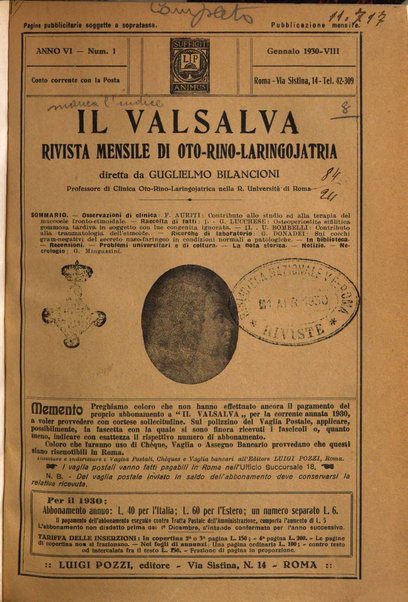 Il Valsalva rivista mensile di oto-rino-laringojatria