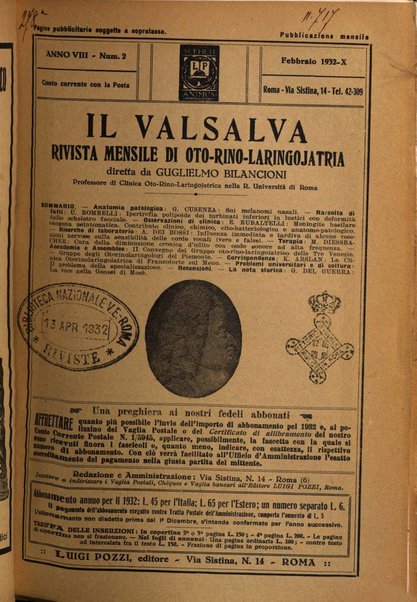 Il Valsalva rivista mensile di oto-rino-laringojatria