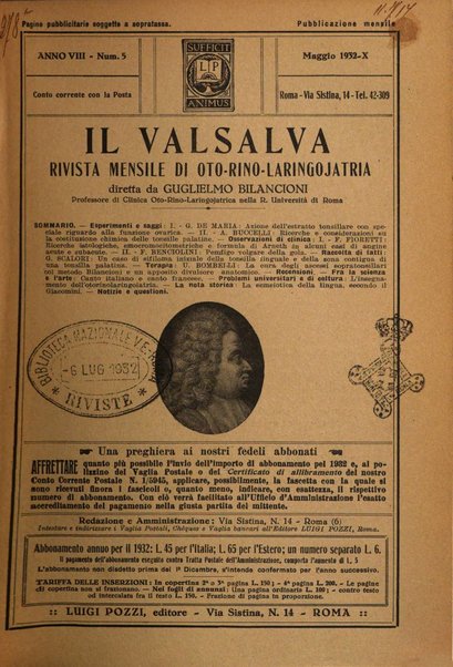 Il Valsalva rivista mensile di oto-rino-laringojatria