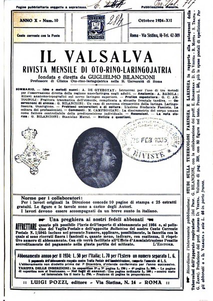 Il Valsalva rivista mensile di oto-rino-laringojatria