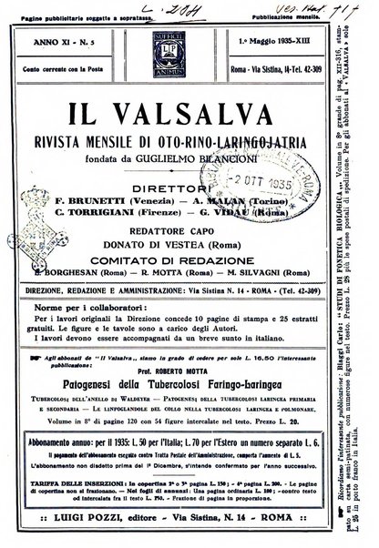 Il Valsalva rivista mensile di oto-rino-laringojatria