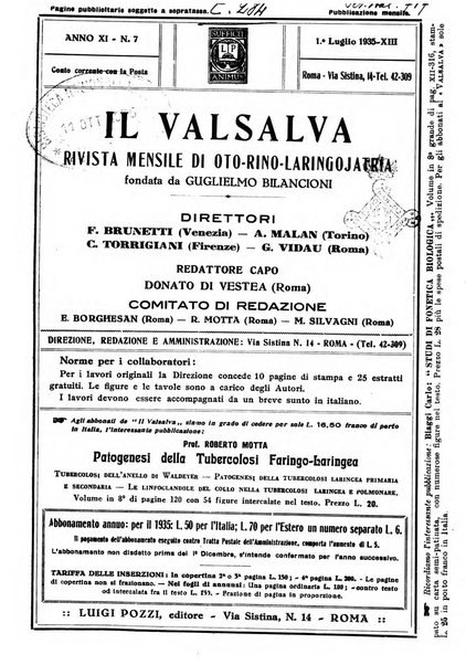 Il Valsalva rivista mensile di oto-rino-laringojatria