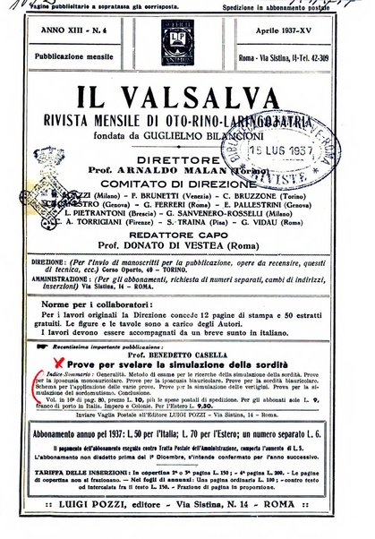 Il Valsalva rivista mensile di oto-rino-laringojatria