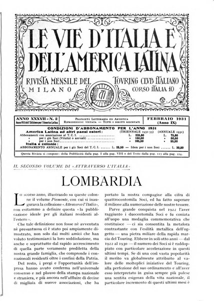 Le vie d'Italia e dell'America latina rivista mensile del Touring club italiano