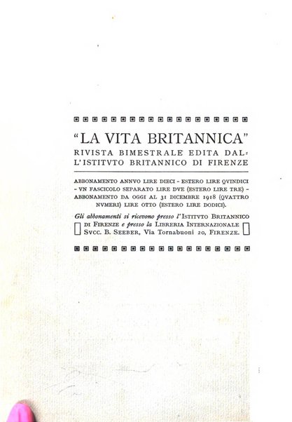 La vita britannica rivista bimestrale edita dall'Istituto britannico di Firenze