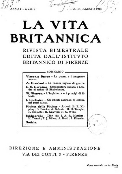 La vita britannica rivista bimestrale edita dall'Istituto britannico di Firenze