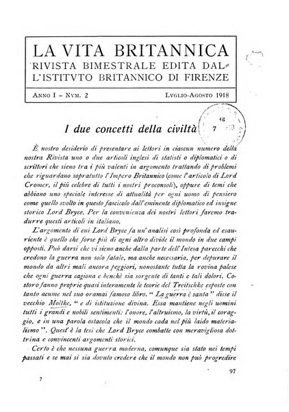 La vita britannica rivista bimestrale edita dall'Istituto britannico di Firenze