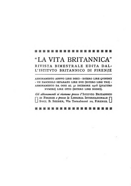 La vita britannica rivista bimestrale edita dall'Istituto britannico di Firenze