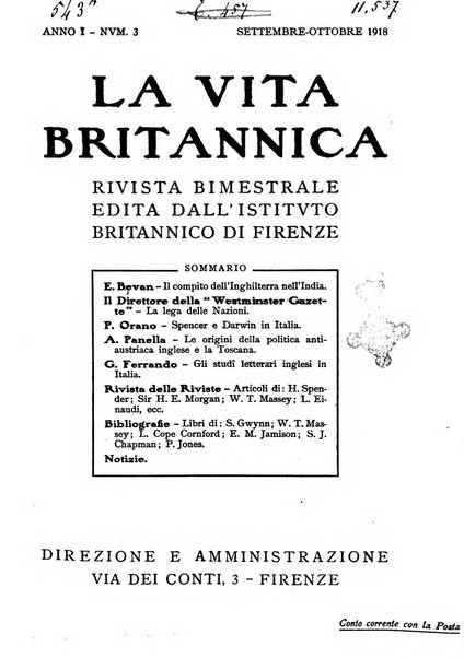 La vita britannica rivista bimestrale edita dall'Istituto britannico di Firenze