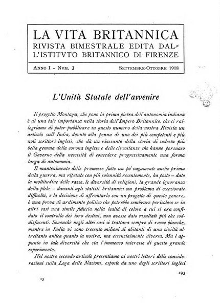 La vita britannica rivista bimestrale edita dall'Istituto britannico di Firenze