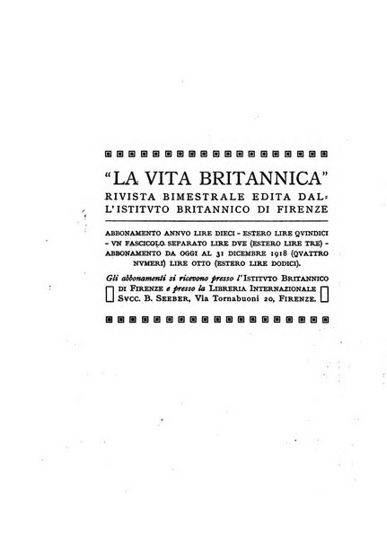 La vita britannica rivista bimestrale edita dall'Istituto britannico di Firenze