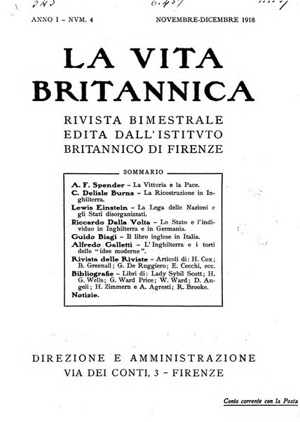 La vita britannica rivista bimestrale edita dall'Istituto britannico di Firenze