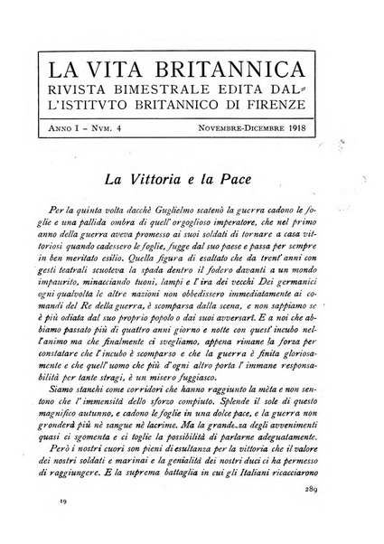 La vita britannica rivista bimestrale edita dall'Istituto britannico di Firenze