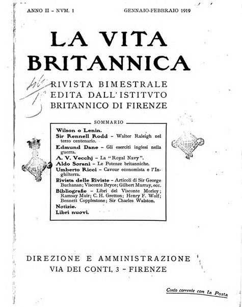 La vita britannica rivista bimestrale edita dall'Istituto britannico di Firenze