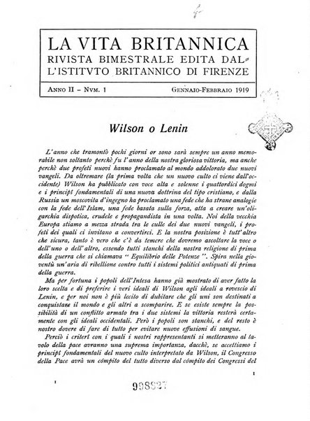 La vita britannica rivista bimestrale edita dall'Istituto britannico di Firenze