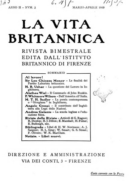 La vita britannica rivista bimestrale edita dall'Istituto britannico di Firenze