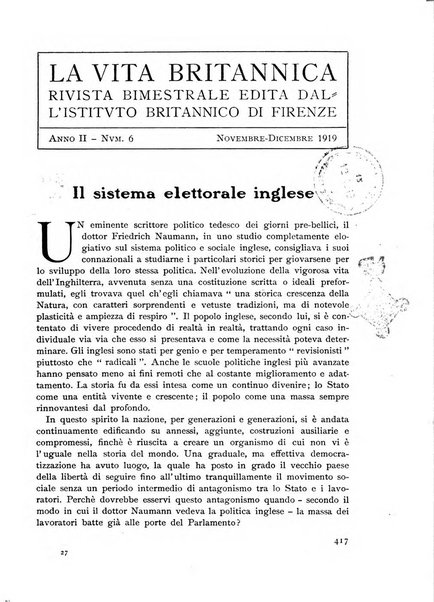 La vita britannica rivista bimestrale edita dall'Istituto britannico di Firenze