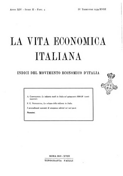 La vita economica italiana indici del movimento economico d'Italia