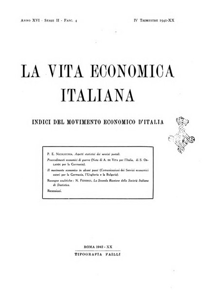 La vita economica italiana indici del movimento economico d'Italia