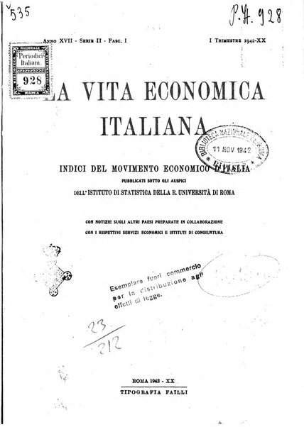 La vita economica italiana indici del movimento economico d'Italia