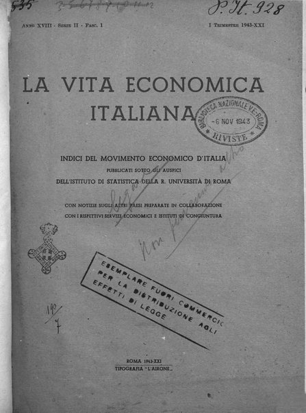 La vita economica italiana indici del movimento economico d'Italia