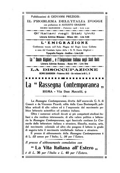 La vita italiana all'estero rivista mensile di emigrazione, politica estera e coloniale.- A. 1, fasc. 1 (gen. 1913)-a. 3, fasc. 30 (giu. 1915)