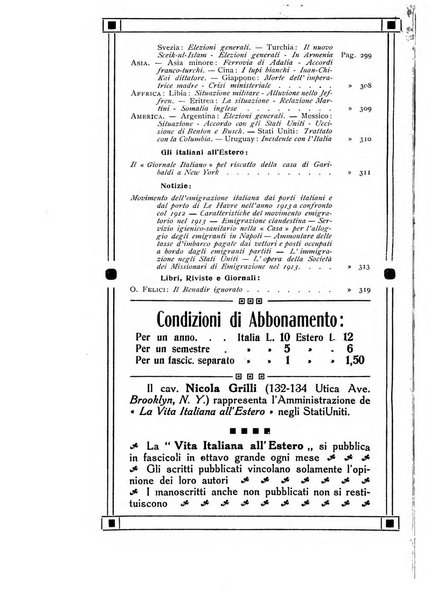 La vita italiana all'estero rivista mensile di emigrazione, politica estera e coloniale.- A. 1, fasc. 1 (gen. 1913)-a. 3, fasc. 30 (giu. 1915)