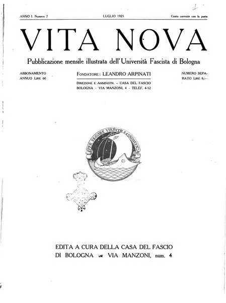 Vita nova pubblicazione quindicinale illustrata dell'Universita fascista di Bologna