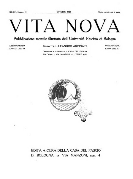 Vita nova pubblicazione quindicinale illustrata dell'Universita fascista di Bologna