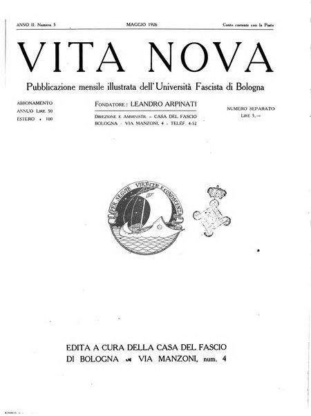 Vita nova pubblicazione quindicinale illustrata dell'Universita fascista di Bologna