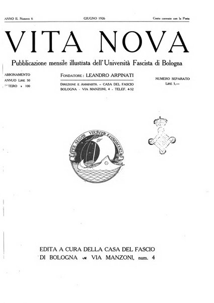 Vita nova pubblicazione quindicinale illustrata dell'Universita fascista di Bologna