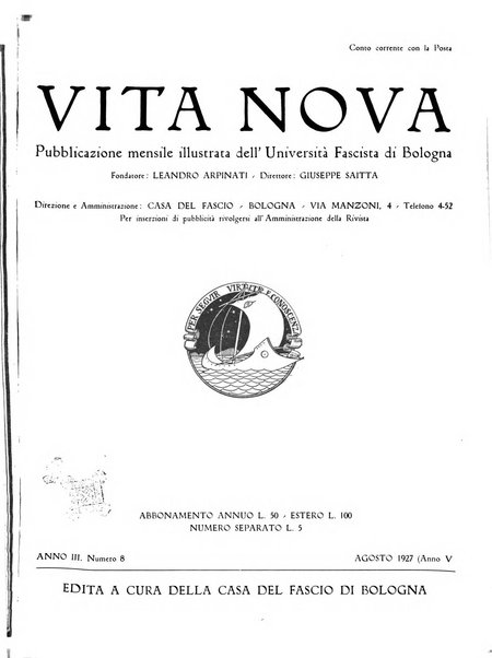 Vita nova pubblicazione quindicinale illustrata dell'Universita fascista di Bologna