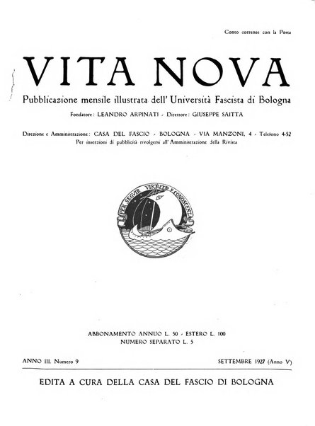 Vita nova pubblicazione quindicinale illustrata dell'Universita fascista di Bologna