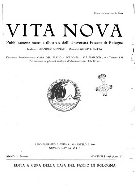 Vita nova pubblicazione quindicinale illustrata dell'Universita fascista di Bologna