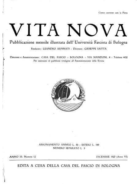 Vita nova pubblicazione quindicinale illustrata dell'Universita fascista di Bologna