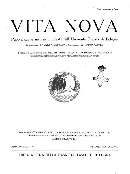 Vita nova pubblicazione quindicinale illustrata dell'Universita fascista di Bologna