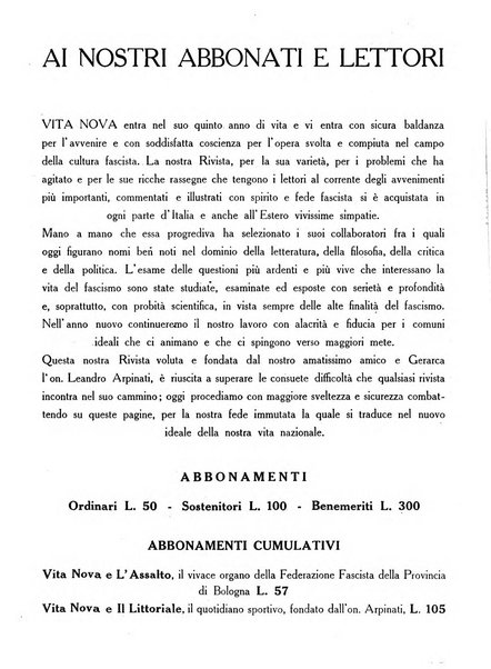 Vita nova pubblicazione quindicinale illustrata dell'Universita fascista di Bologna