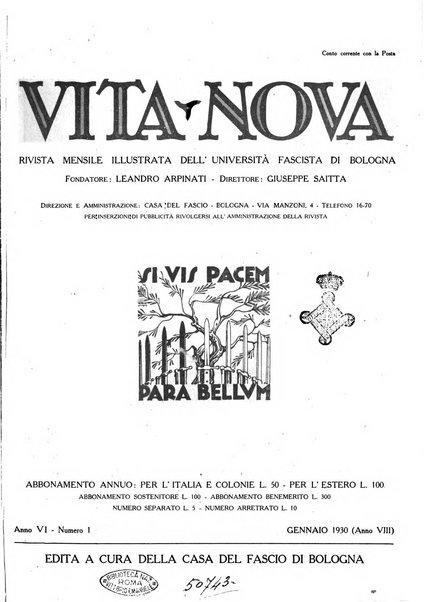 Vita nova pubblicazione quindicinale illustrata dell'Universita fascista di Bologna