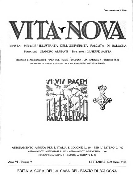 Vita nova pubblicazione quindicinale illustrata dell'Universita fascista di Bologna