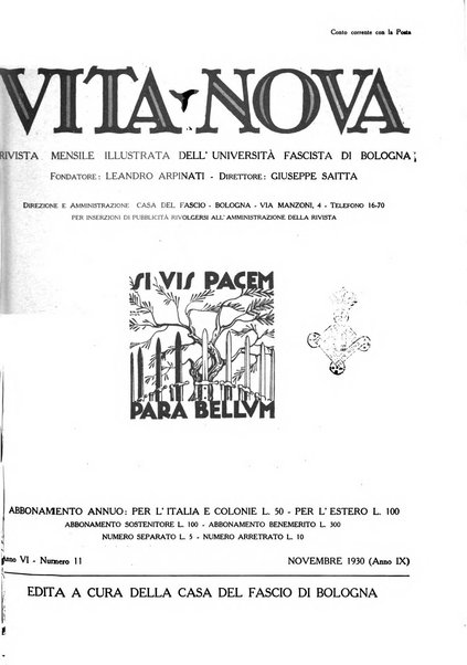 Vita nova pubblicazione quindicinale illustrata dell'Universita fascista di Bologna