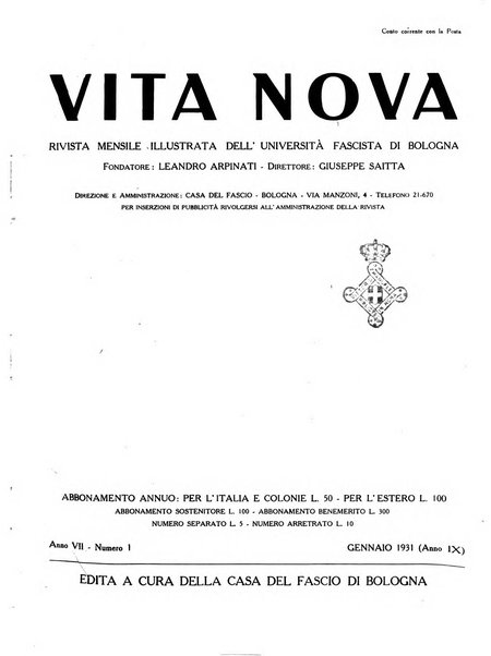 Vita nova pubblicazione quindicinale illustrata dell'Universita fascista di Bologna