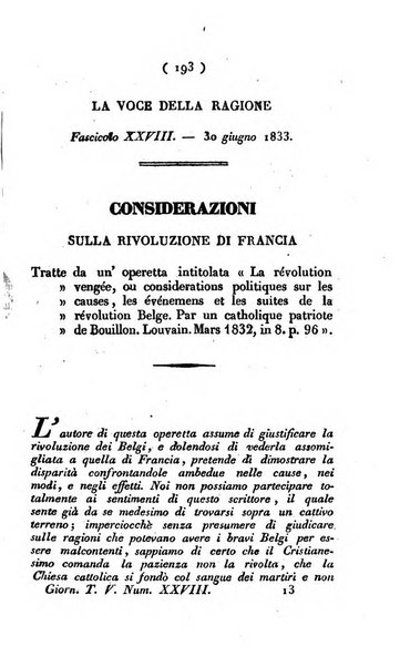 La voce della ragione giornale filosofico, teologico, politico, istorico e letterario